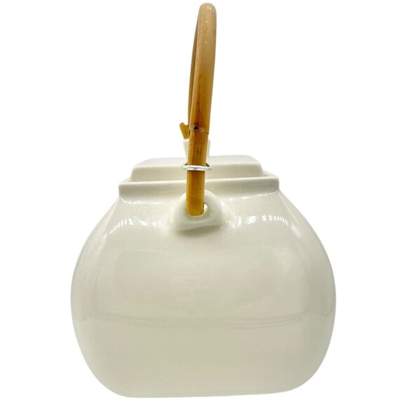Pottery Barn Asian Square Teapot White Ceramic w Bamboo Handle Made In Japan - Picture 6 of 7